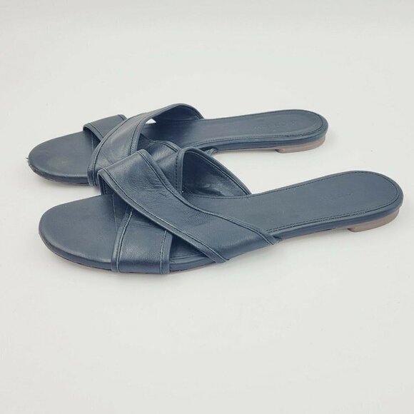 J. Crew Cora Black Leather Two Strap Slide Sandals Size 9 - Picture 10 of 10